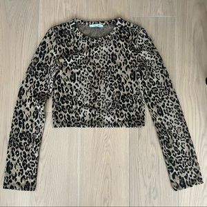 Zara cheetah leopard print cropped scoop neck long sleeve sweater size small